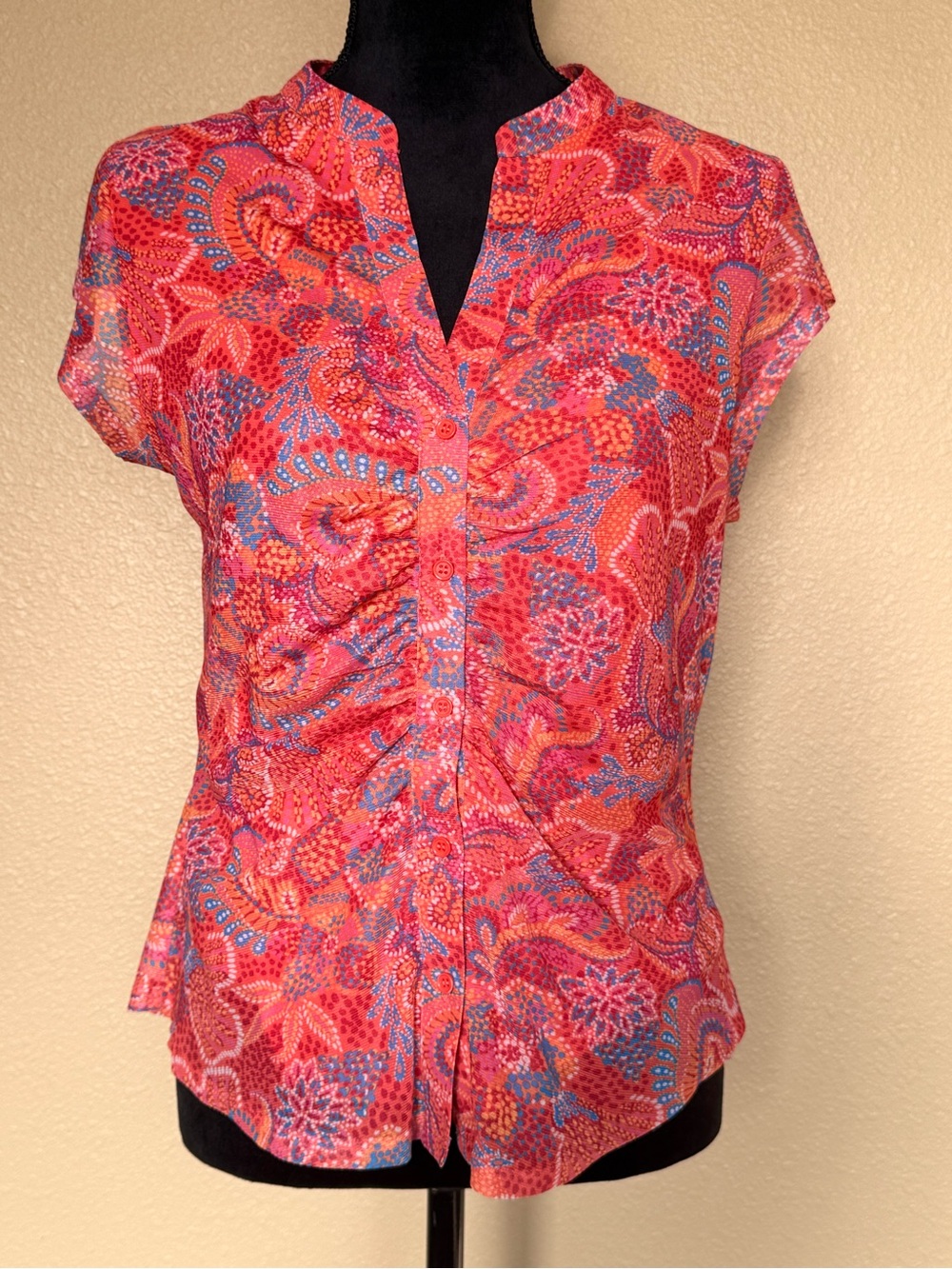 Women’s Paisley Short Sleeve Blouse - Lightweight V-Neck